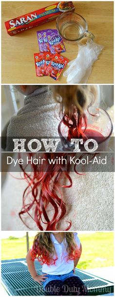 How To Dye Your Hair With Kool-Aid How To Dye Hair, Kool Aid Hair Dye, Kool Aid Dye, Kool Aid Hair, Diy Hair Dye, Hair Dyed, Dye Hair, Temporary Hair Color, Crazy Hair Days