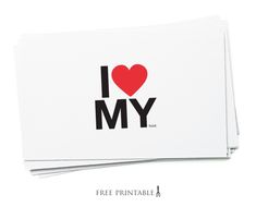 two cards with the words i love my and a heart in black on white background