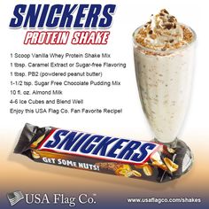 an advertisement for snickkers protein shake