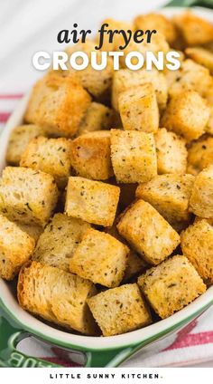 air fryer croutons in a white bowl