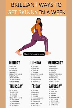 Brilliant Way to Get Skinny in a Week - Weight Loss Tips How To Get Slim, Weight Loose Tips, Lost 50 Pounds, Lose Thigh Fat, Lose Lower Belly Fat, Workout Without Gym