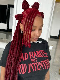 Two Braids Loc Styles, 2 Loc Braids, Loc Styles For Homecoming, Up Do Locs Black Women, Rose Petal Loc Style, Woman Locs Hairstyles, Dark Red Locs Black Women, Dread Hairstyles Women