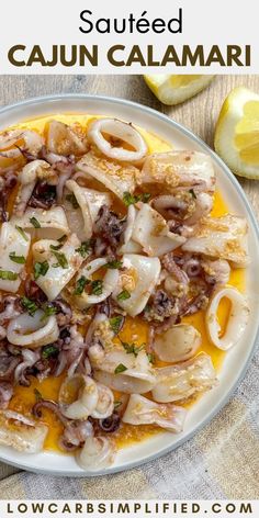 a plate with squid and onions on it