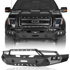 the front bumper and grille of a black truck