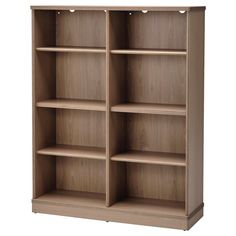 an open bookcase with three shelves on one side and two doors on the other