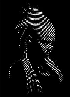 a black and white photo with lines in the shape of a person's head