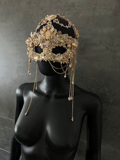 Adjustable Gold Mask For Masquerade, Gold Adjustable Masks For Masquerade, Adjustable Gold Masks For Masquerade, Adjustable Full Face Mask For Masquerade, Rhinestone Mask For Masquerade Carnival, Masquerade Mask With Rhinestones For Carnival, Rhinestone Mask For Carnival Masquerade, Carnival Eye Mask With Rhinestones, Carnival Rhinestone Eye Mask