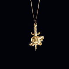 Dagger with Roses Pendant - johnnysaintstudio Gold Dagger Necklace, Rose And Dagger, Dagger Necklace, Small Circle, Solid Gold Chains, Rose Pendant, Mini Pendants, The Balance, Yellow Gold Pendants