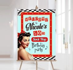 a sign with a woman's 50th birthday party on it