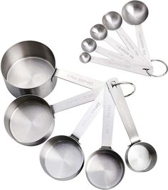 stainless steel measuring spoons and measuring tape with names on them, set of six