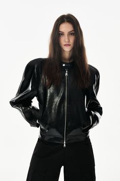 Unisex Cropped Faux-leather Moto Jacket Fibflx Faux Leather Moto Jacket, Edgy Style, Leather Moto, Biker Style, Leather Moto Jacket, Black Leather Jacket, Shoulder Design, Moto Jacket, Edgy Fashion