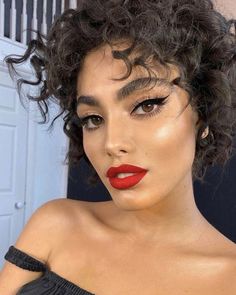 winged eyeliner & bold red lip - #bold #Eyeliner #lip #red #winged Makeup Bibir, Nikki Makeup, Makeup Wings, Red Lips Makeup Look, Mekap Mata, Red Lip Makeup, Bold Red Lips