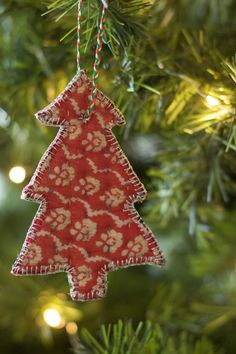 an ornament hanging from a christmas tree