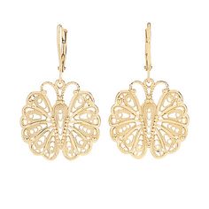 Passport to Turkey Gold Plated Butterfly Filigree 1" Drop Earrings - Evoke images of the old world with modern techniques. The Passport to Turkey Expensive Diamond, Heavy Earrings, Turkish Jewelry, Gold Platinum, Earring Backs, Diamond Earrings Studs, Jewelry Plate, Long Earrings, Diamond Studs