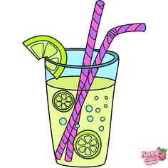 a drink with two straws and lemon slices