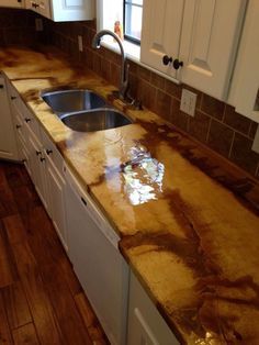 a kitchen counter that has been stained brown