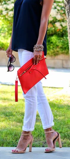 Red, White + Navy #spring #chic Clutch Purse Outfit, Red Clutch Outfit, Fashion Intern, Clutch Outfit, Red Clutch Purse, Purse Outfit, Red Clutch, Red Purse