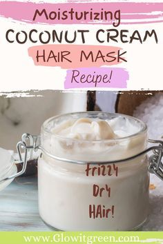 Diy Coconut Cream, Natural Hair Recipes, Dry Hair Mask, Coconut Oil Hair Mask Diy, Hair Recipes, Moisturize Dry Hair, Diy Coconut