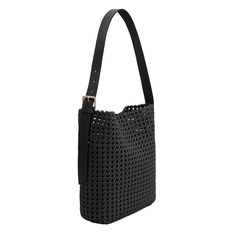 Elevate your look with the Celine hand-woven tote. This luxurious handbag is intricately woven from sturdy nylon and includes a removable zip pouch to keep smaller items secure. The spacious interior is able to carry essentials plus a standard-size tablet. Nylon 14.5"W x 14"H x 4"D Strap Length: 32" - 41" Magnetic Snap Closure Gold-Tone Hardware Removable Zip Pouch Unlined Fits up to a standard-size tablet Product No. YN7538K Luxury Black Straw Bag With Adjustable Strap, Woven Leather Hobo Tote Bag For On-the-go, Crochet Woven Leather Shoulder Bag For Shopping, Everyday Rectangular Crochet Bag With Woven Leather, Rectangular Crochet Leather Bag With Woven Detail, Modern Woven Leather Shoulder Bag For Errands, Luxury Woven Bags For On-the-go, Modern Rectangular Woven Leather Hobo Bag, Modern Woven Leather Shoulder Bucket Bag