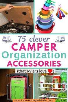 a collage of different types of camper organization accessories and items that rvers love