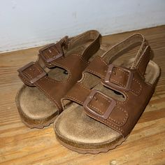 Nwot Outgrew Before I Could Get Them On His Feet! Cottonon Kids Size 9 Beautiful Brown Double Strap Sandals With Back Steap ( Velcro Closure) Could Easily Be Dressed Up Or Down! Kid Summer Sandal Comfy Moulded Sole With Padding Ankle Strap Hook And Loop Tape Closure Metal Buckles Faux Leather Look Composition Outsole: 100% Polyethylene Vinyl Acetate; Main: 100% Polyurethane ; Lining: 100% Polyethylene. Casual Slide Sandals For Playtime, Casual Sandals With Soft Adjustable Sole, Cute Brown Closed Toe Sandals, Casual Brown Sandals With Soft Sole, Casual Brown Sandals For Playtime, Brown Sandals For Playtime In Spring, Cute Brown Sandals For Spring, Casual Closed Toe Sandals For Playtime, Cotton On Shoes