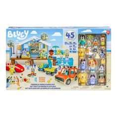 this is an image of a play set with animals in the beach and on the road