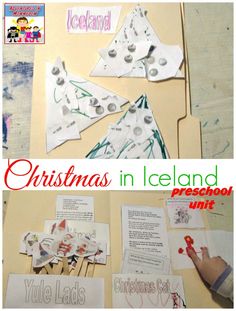 christmas in iceland preschool unit with pictures and handwritten instructions on the front, and an image of a child's drawing