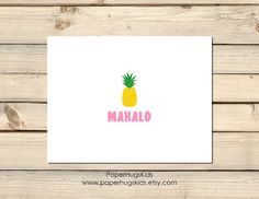 a card with the word mahlo written in pink and green on top of a pineapple