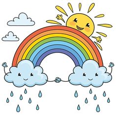 the sun is above the rainbow and it's raining