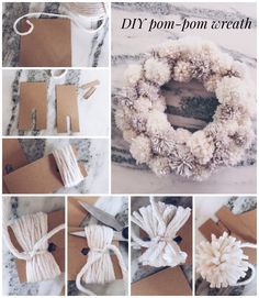 the instructions for how to make a diy pom - pom wreath with twine