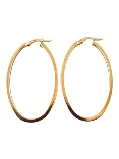 18 Karat Yellow Gold Long Oval Hoop Earrings These classic oval hoop earrings were meticulously crafted from 18K yellow gold for a stunning finish! Size: 43.4mm X 26.8mm X 2.1mm Weight: 2.35 dwt/ 3.66 g Hallmark: Italy 18Kt Very good condition, professionally polished.  Will come packaged in a gift box or pouch (when possible) and will be shipped U.S. Priority Mail Insured. MM080224/17KCS Elegant Oval Hoop Earrings For Everyday, Yellow Gold Oblong Earrings, Luxury Oval Hoop Earrings, Classic Oblong Hoop Earrings, Luxury 14k Gold Oval Hoop Earrings, Elegant Gold Oval Hoop Earrings, Oval 14k Gold Hoop Earrings, 14k Gold Oval Hoop Earrings, Classic Oval Earrings For Everyday