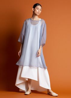 KAAREM - Grain Organza Silk Dress - Taro Long Vest Jacket, Layered Chiffon Dress, Mockneck Dress, Top With Pants, Dresses With Vans, Fashion Boards, Production Studio, Printed Halter Dress, Organza Dress