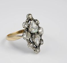 Georgian Diamond Rare Navette Cluster Ring 18 KT/Silver For Sale at 1stDibs Antique Engagement Rings Vintage, Georgian Jewelry, Love Dream, Antique Engagement Rings, Unique Diamonds, Diamond Solitaire Rings, Diamond Cluster Ring, Rose Cut Diamond, Diamond Cluster