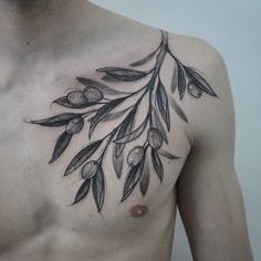 an olive branch tattoo on the chest