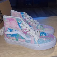 Vans Sk8-Hi Tapered Vr3 White/Pink/Blue Woman’s 7 Row D Pink High Top Vans, Pink Lace-up High-top Sneakers For Skateboarding, Pink Vans Skate Shoes, Pink Lace-up Vans Sneakers, Pink Vans Skateboarding Sneakers, Sk8 Hi, Vans Sk8, Womens Vans, Vans Shoes