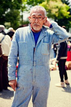 Coveralls | At the Flea Market with Rei | Tokyo | The Sartorialist Japanese Workwear, Japanese Guy, Workwear Style, Causal Dresses, Denim Workwear, About Japan, Advanced Style, Stylish Boys, Workwear Fashion