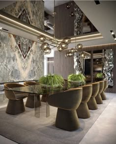 an elegant dining room with marble walls and flooring