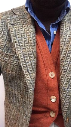 Tweed Jacket Outfit Mens, Modern Men Style, Tweed Jacket Men, Tweed Men, Modern Mens Fashion, Orange Cardigan, Modern Men