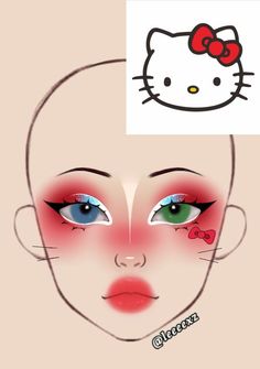 Anime Makeup Drawing, Hello Kitty Cosplay Makeup, Hello Kitty Makeup Halloween, Disney Eye Makeup, Monster High Makeup, Cute Clown Makeup, Goth Eye Makeup, Cartoon Makeup