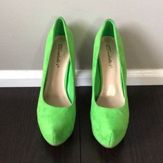 Lime Green Heels. Never Worn Green Wedge Heels With Padded Heel, Lime Green Heels, Green Heels, Lime Green, Shoes Women Heels, Shoes Heels, Women Shoes, Heels, Green