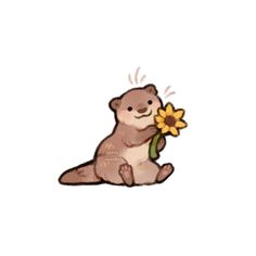 an otter holding a sunflower in its paws