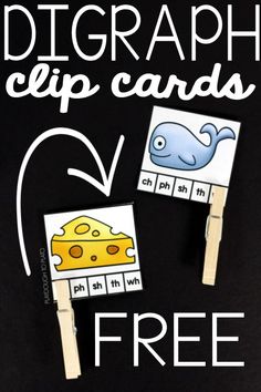 two toothpicks with the words diggraph clip cards and free printables