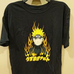 Brand New Naruto Shippuden Shonen Jump Flames Black T-Shirt. Adult Size L 100% Cotton Yellow Long Sleeve Top With Character Print, Black Long Sleeve Shirt With Character Print, Black Tops With Front And Back Print For Fans, Yellow Pre-shrunk Tops For Fan Merchandise, Casual Black T-shirt With Anime Print, Casual Black Anime Print T-shirt, Black Casual Top With Front And Back Print, Casual Black Top With Front And Back Print, Yellow Cotton Tops With Character Print