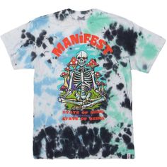 Nwt Your Highness Manifest Tie Dye T-Shirt Short Sleeve Ribbed Crew Neck Graphic Print On Front 100% Cotton Machine Washable Imported Size Large Blue Shirt With Front Print For Summer, Blue Summer Shirt With Front Print, Trippy Skeleton, Your Highness, Elf Shirt, Bleach Tie Dye, Oversized Graphic Tee, Velvet Shirt, Funny Tee Shirts