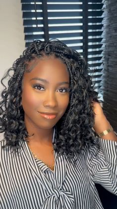 Human Hair Bob Braids, Boho Braids With A Lot Of Curls, Bob Box Braids Styles Shoulder Length, Baddie Braids, Boho Short Hair, Braid Curls, Short Bob Braids