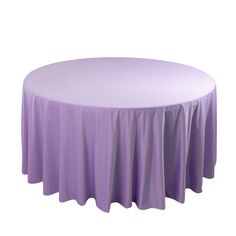 a round table with purple cloth on it