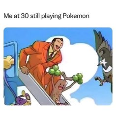 a man in an orange suit is playing pokemon