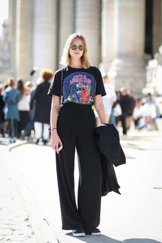 Rock Battle Vest, Harry Style, Leg Pants Outfit, Paris Fashion Week Street Style, Hipster Outfits, Paris Outfits, Looks Street Style, Street Style Summer, Street Style Paris