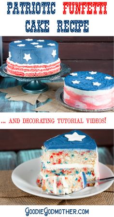 patriotic cake recipe with red, white and blue frosting on the top and bottom