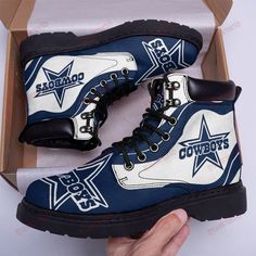 Dallas Cowboys Classic Boots - Premium Shoes/ Premium Leather Boots - Gift For Sports Lovers 04 Ankle-high Boots With Cushioned Footbed For Sports, Sports Boots With Rubber Sole And Round Toe, Sports Boots With Cushioned Footbed And Round Toe, Sports Boots With Boost Midsole In Synthetic, Streetwear Boots With White Sole And Round Toe, White Sole Round Toe Boots For Streetwear, Sporty Boots With White Sole And Round Toe, White Sole Boots With Round Toe For Streetwear, Round Toe Boots With Laces And White Sole